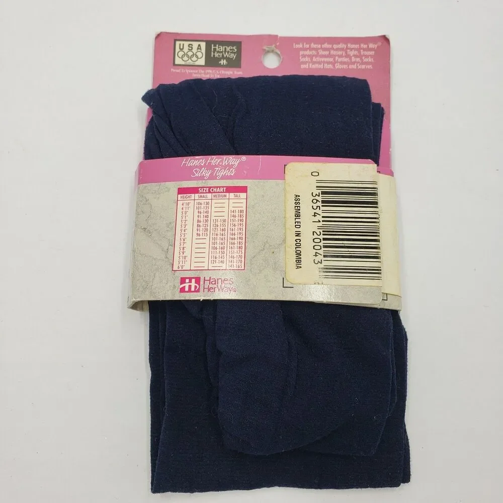 Vintage Hanes Her Way Silky Tights Navy Blue Tall Pantyhose 1996 Olympics NOS
